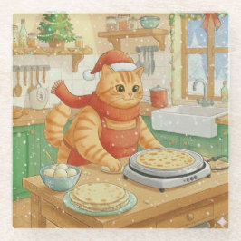 Norwegian Cat Making Christmas Lefse, Coaster ガラスコースター