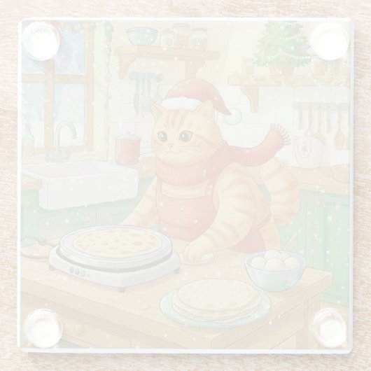 Norwegian Cat Making Christmas Lefse, Coaster ガラスコースター (裏面)