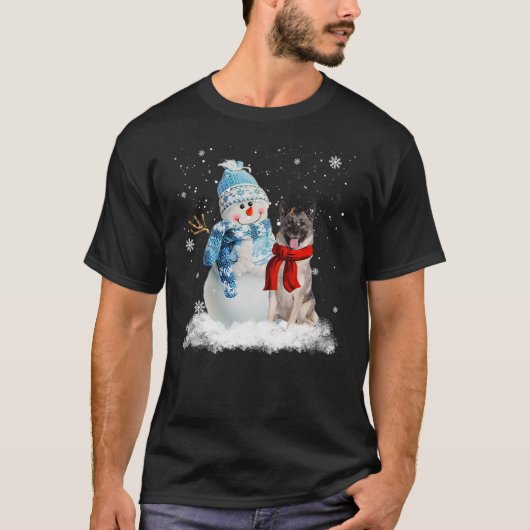 Norwegian Elkhound Dog Christmas Snowman Christmas Tシャツ (正面)