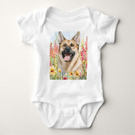 Norwegian Elkhound Watercolor Baby Bodysuit ベビーボディスーツ