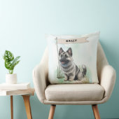 Norwegian Elkhound Watercolor Personalized Dog クッション (椅子)