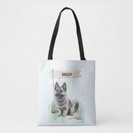 Norwegian Elkhound Watercolor Personalized Dog トートバッグ