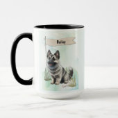 Norwegian Elkhound Watercolor Personalized Dog マグカップ (左)