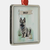 Norwegian Elkhound Watercolor Personalized Dog メタルオーナメント (右)