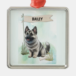Norwegian Elkhound Watercolor Personalized Dog メタルオーナメント