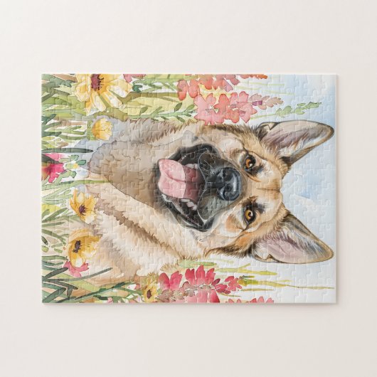 Norwegian Elkhound Watercolor Puzzle ジグソーパズル (横)