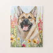 Norwegian Elkhound Watercolor Puzzle ジグソーパズル (縦)