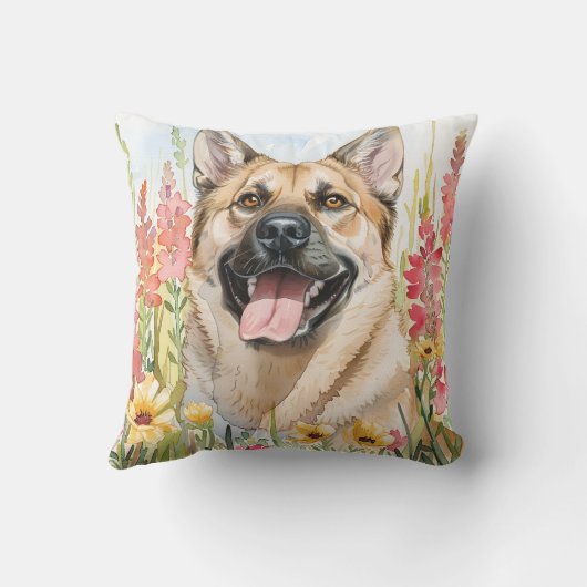 Norwegian Elkhound Watercolor Throw Pillow クッション (裏面)