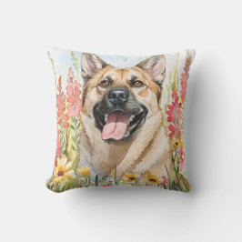 Norwegian Elkhound Watercolor Throw Pillow クッション
