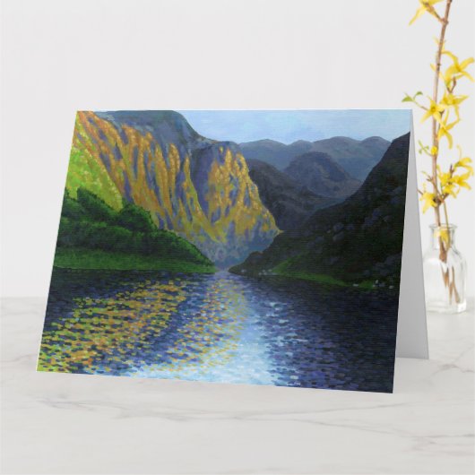 Norwegian fjord approaching sunset カード (黄色い花)