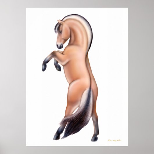Norwegian Fjord Horse Rearing Print ポスター (正面)