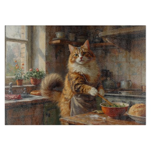 Norwegian Forest Cat Cooking in Kitchen カッティングボード (正面)