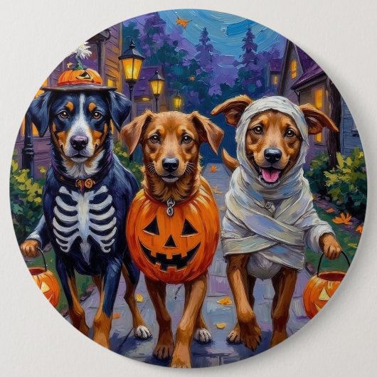Norwegian Lundehund Trick-or-Treating Halloween 缶バッジ (正面)