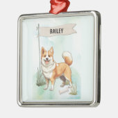 Norwegian Lundehund Watercolor Personalized Dog メタルオーナメント (左)