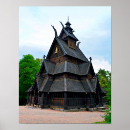 Norwegian Medieval Stave Church, Oslo, Norway ポスター