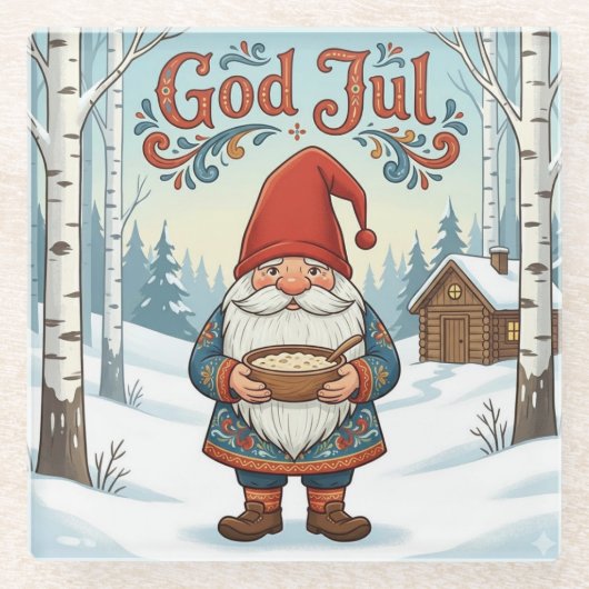 Norwegian Nisse God Jul Christmas Coaster ガラスコースター (正面)