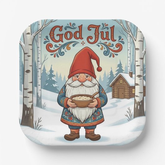 Norwegian Nisse God Jul Christmas Paper Plates ペーパープレート (正面)