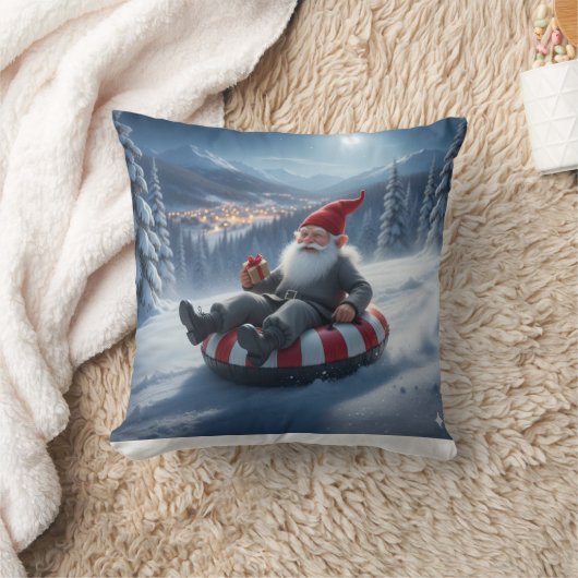 Norwegian Nisse Sledding, Throw Pillow クッション (ブランケット)