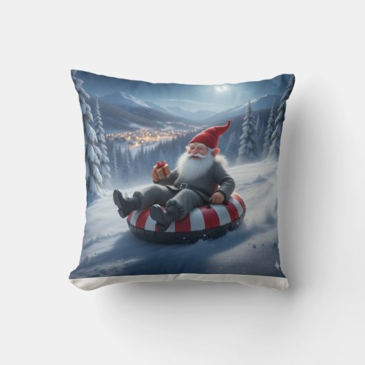 Norwegian Nisse Sledding, Throw Pillow クッション (正面)