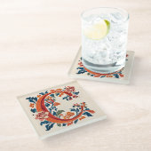 Norwegian Norway Rosemaling Initial C ガラスコースター (アングル)