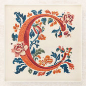 Norwegian Norway Rosemaling Initial C ガラスコースター (正面)