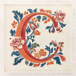 Norwegian Norway Rosemaling Initial C ガラスコースター