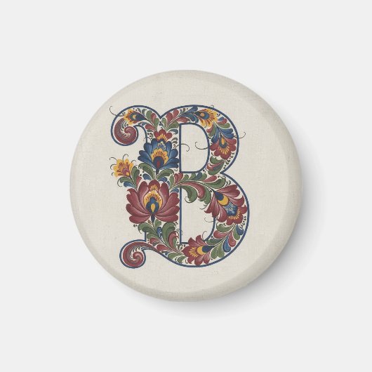 Norwegian Rosemaling Initial B, Coaster マグネット (正面)