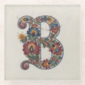 Norwegian Rosemaling Initial B, Glass Coaster ガラスコースター (正面)