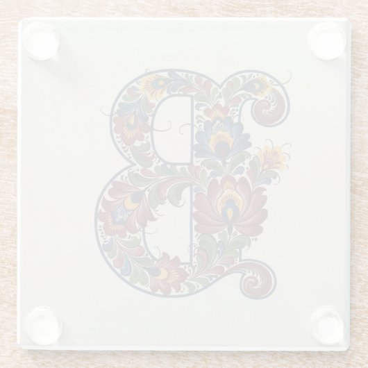 Norwegian Rosemaling Initial B, Glass Coaster ガラスコースター (裏面)