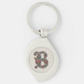 Norwegian Rosemaling Initial B, Metal Keychain キーホルダー (正面)