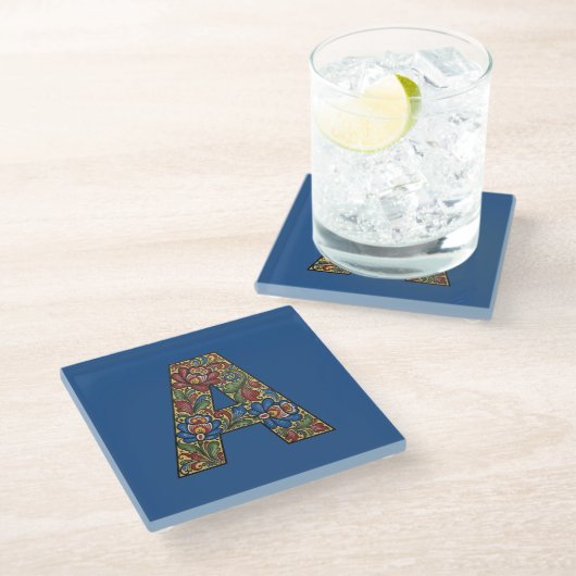 Norwegian Rosemaling Norway Initial Coaster ガラスコースター (アングル)