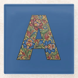 Norwegian Rosemaling Norway Initial Coaster ガラスコースター