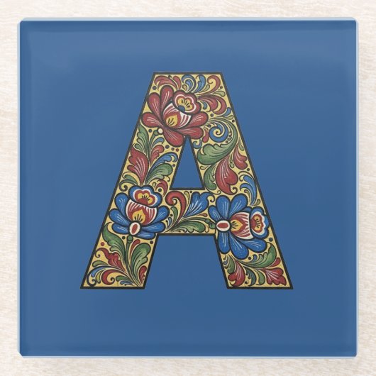 Norwegian Rosemaling Norway Initial Coaster ガラスコースター (正面)