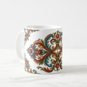 Norwegian Rosemaling Pattern Mug with Elegant Symm コーヒーマグカップ (正面左)