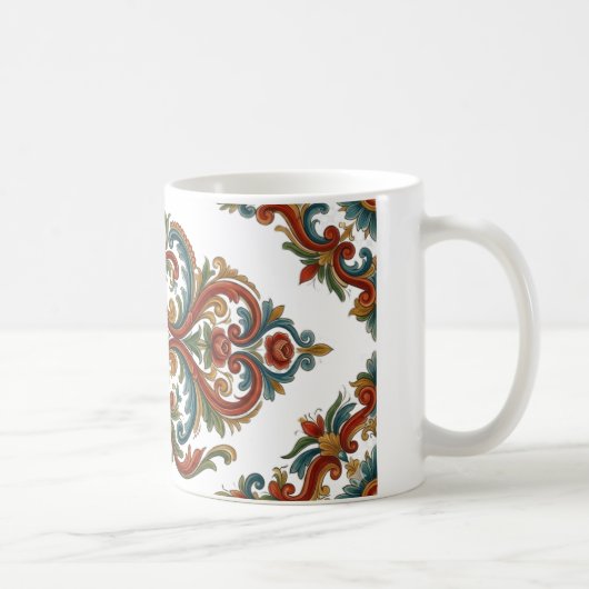 Norwegian Rosemaling Pattern Mug with Elegant Symm コーヒーマグカップ (右)