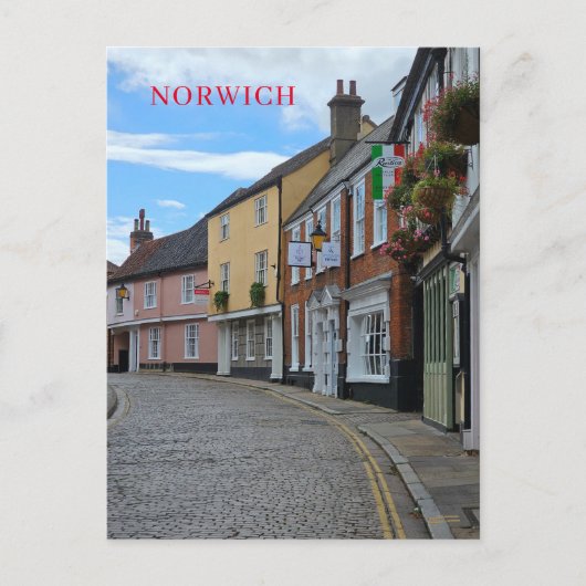 Norwichカラフル建物表示はがき ポストカード (正面)