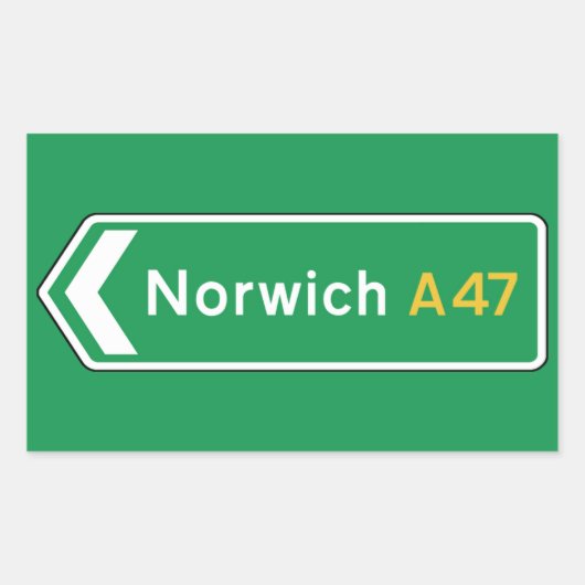 Norwich, UKロードサイン 長方形シール (正面)