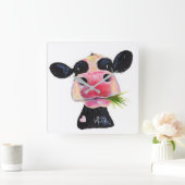 Nosey Friesian Cow ' HURLEY BURLEY '壁時計 スクエア壁時計 (ホーム)