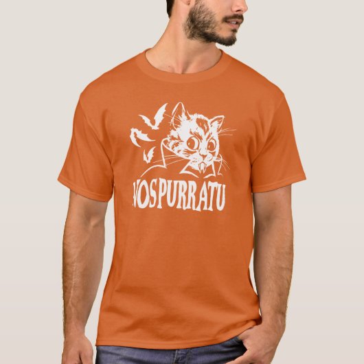 NosPURRatu Kitty with fangs Vampire Cat and flying Tシャツ (正面)