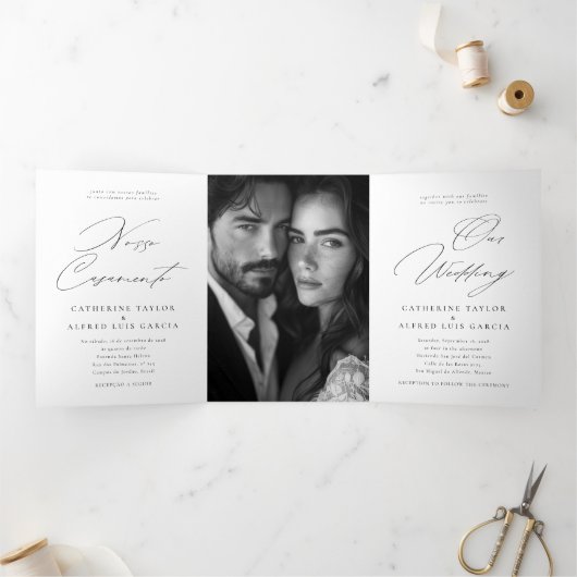 Nosso Casamento 英語ポルトガル語 ウェディング 三つ折り招待状 (内部)