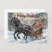 Nostalgia Friesian Sleigh Ride Christmas  シーズンポストカード (正面/裏面)
