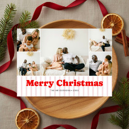 Nostalgia Retro Christmas Red Striped 7 Photo シーズンカード