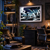 Nostalgic Blue American Car Palms Man Cave Art ポスター
