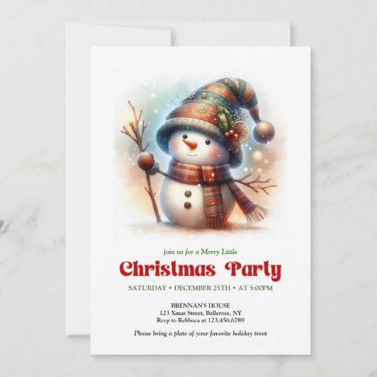 Nostalgic cartoon snowman invite festive printable 招待状 (正面)