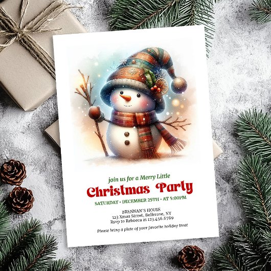 Nostalgic cartoon snowman invite festive printable 招待状