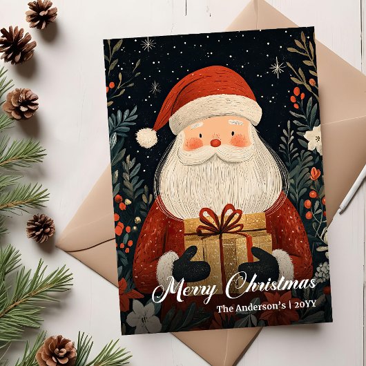Nostalgic Christmas Santa card elegant folk charm シーズンカード