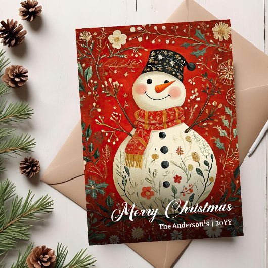 Nostalgic Christmas Snowman Holiday Printable Card シーズンカード