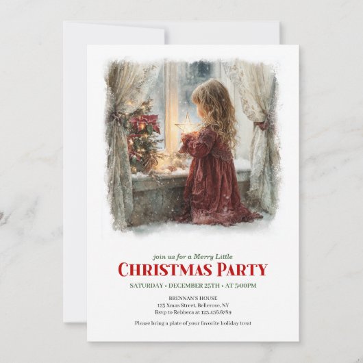 Nostalgic girl awaits Santa digital Christmas 招待状 (正面)