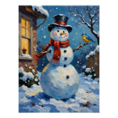 Nostalgic Happy Snowman with Bluebird Winter Scene ポスター (正面)