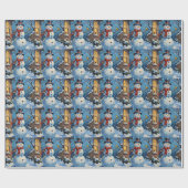 Nostalgic Happy Snowman with Bluebird Winter Scene ラッピングペーパー (フラット)